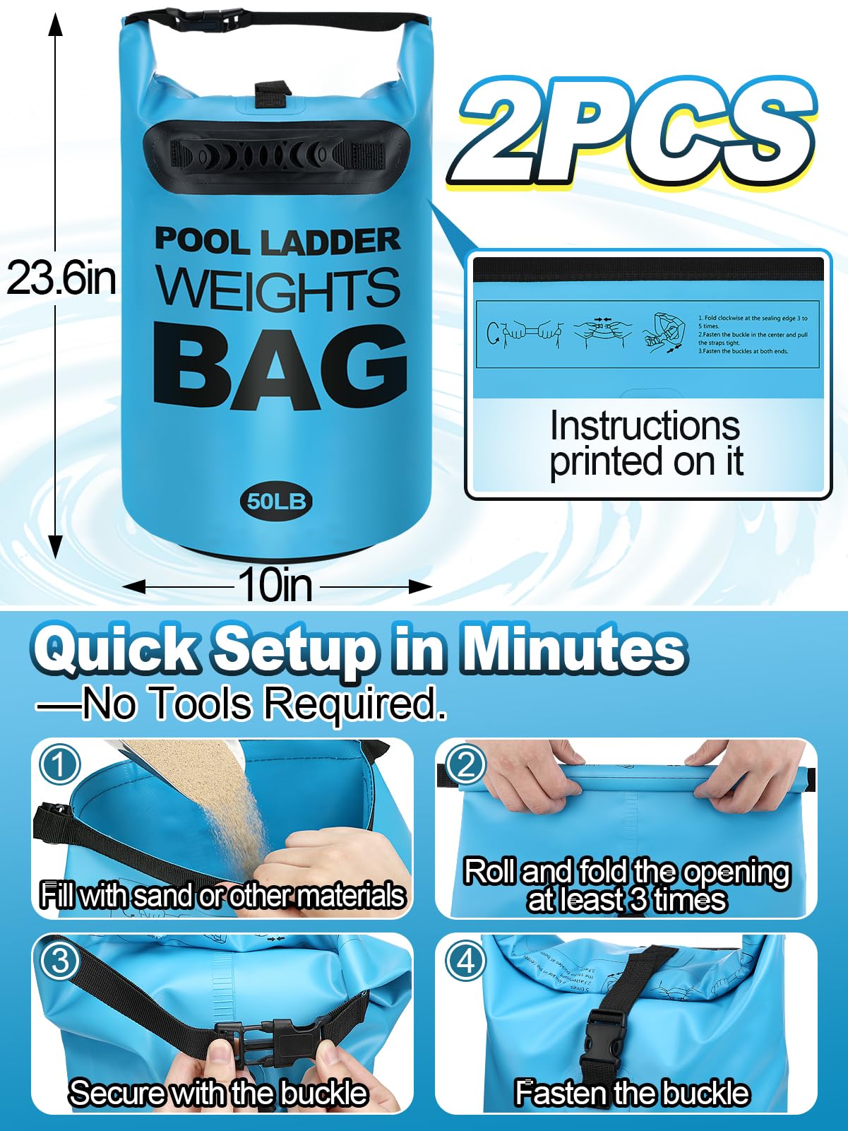 Close-up of Cosweet pool ladder weight bag with clip closure