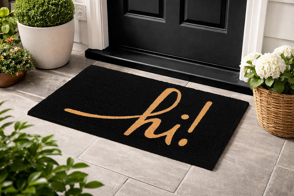 Close-up of Croft&Cane Black Coir Doormat non-slip PVC backing