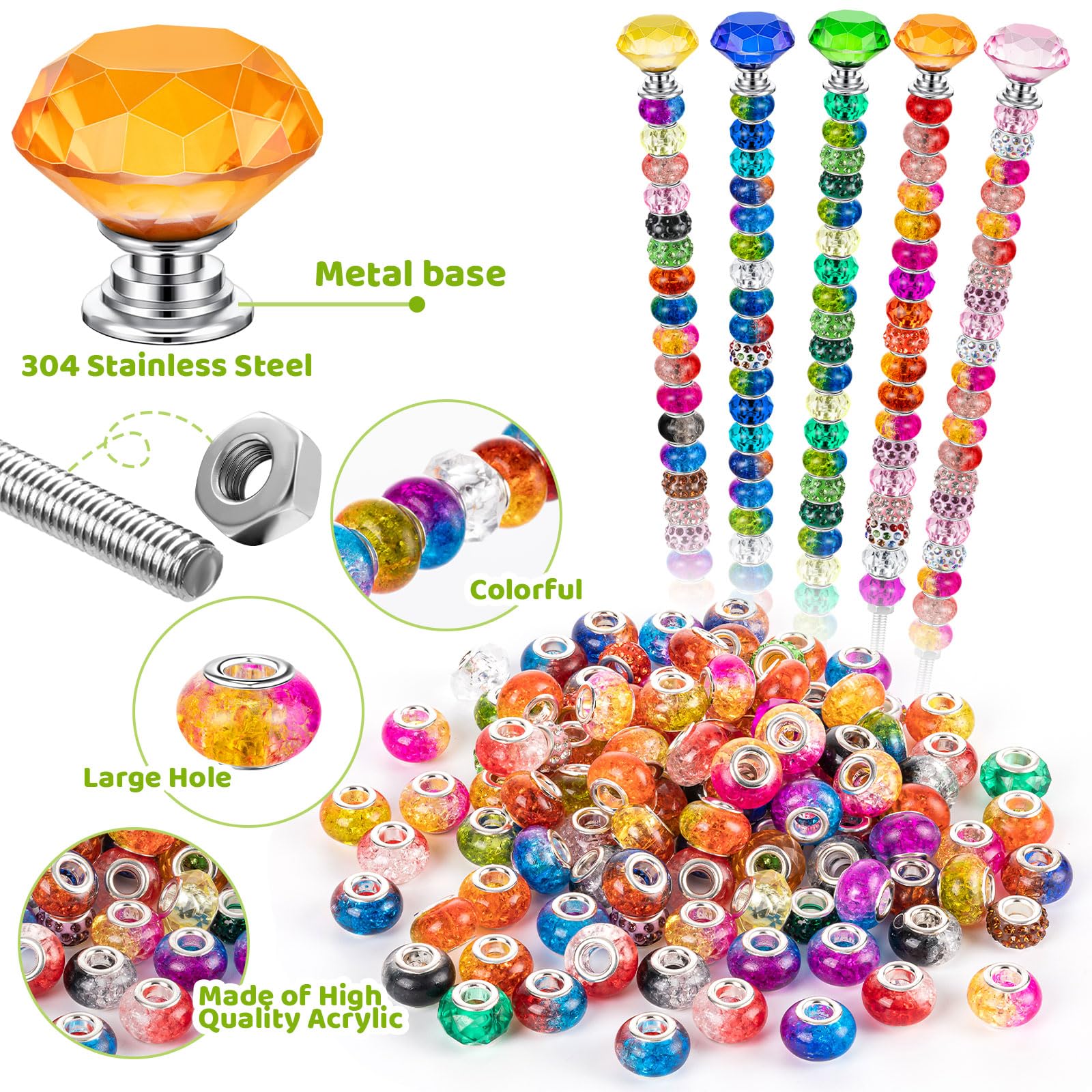 Close-up of crystal stopper tops included in the kit
