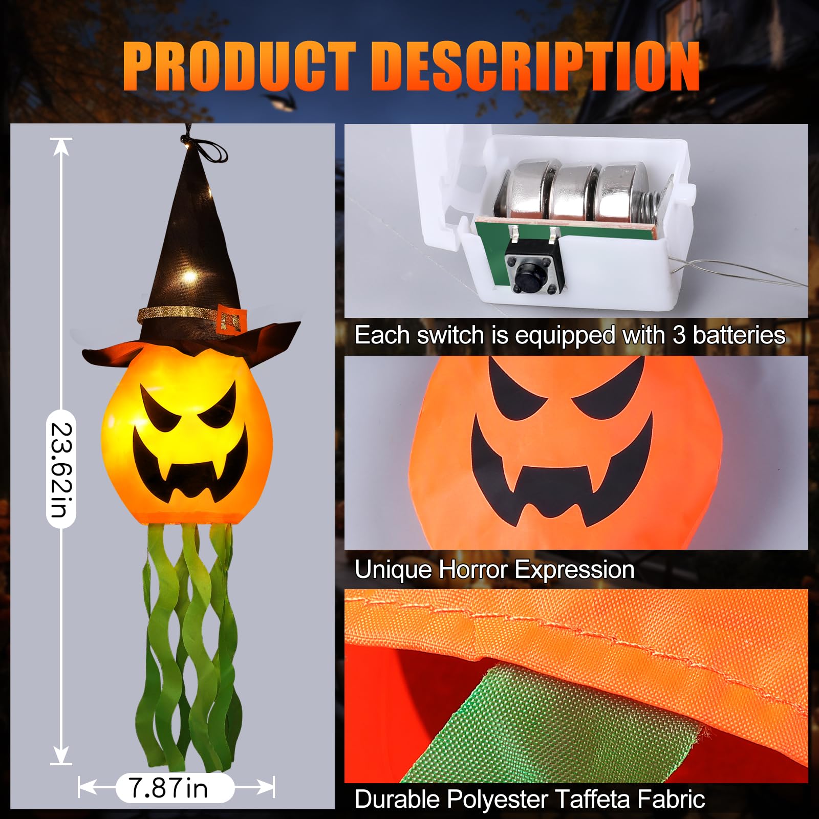 Close-up of Cuorung Halloween decorations showing ghost face design