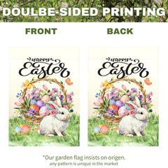 Close-up of Dacawin Easter flag showing bunny and flowers
