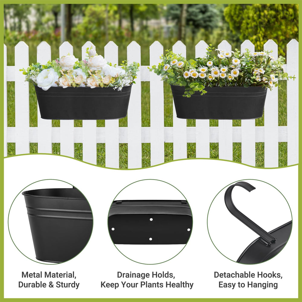 Close-up of Dahey planter hooks for railing