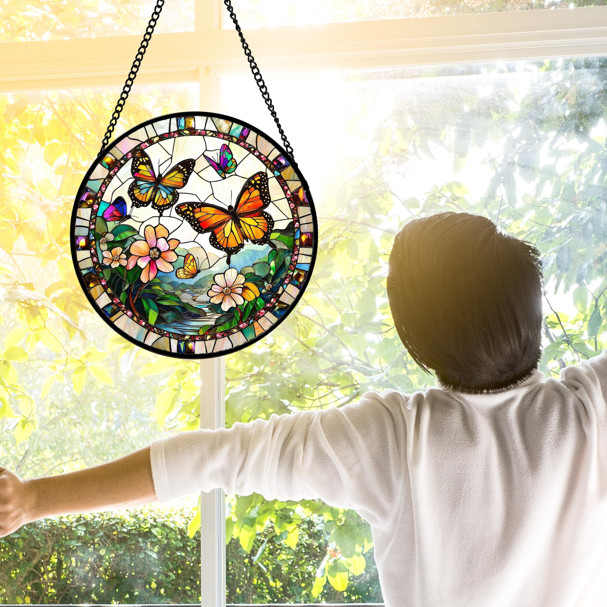 Close-up of DASTOLL stained glass suncatcher design