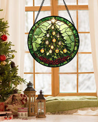 Close-up of DASTOLL stained glass suncatcher showing intricate details