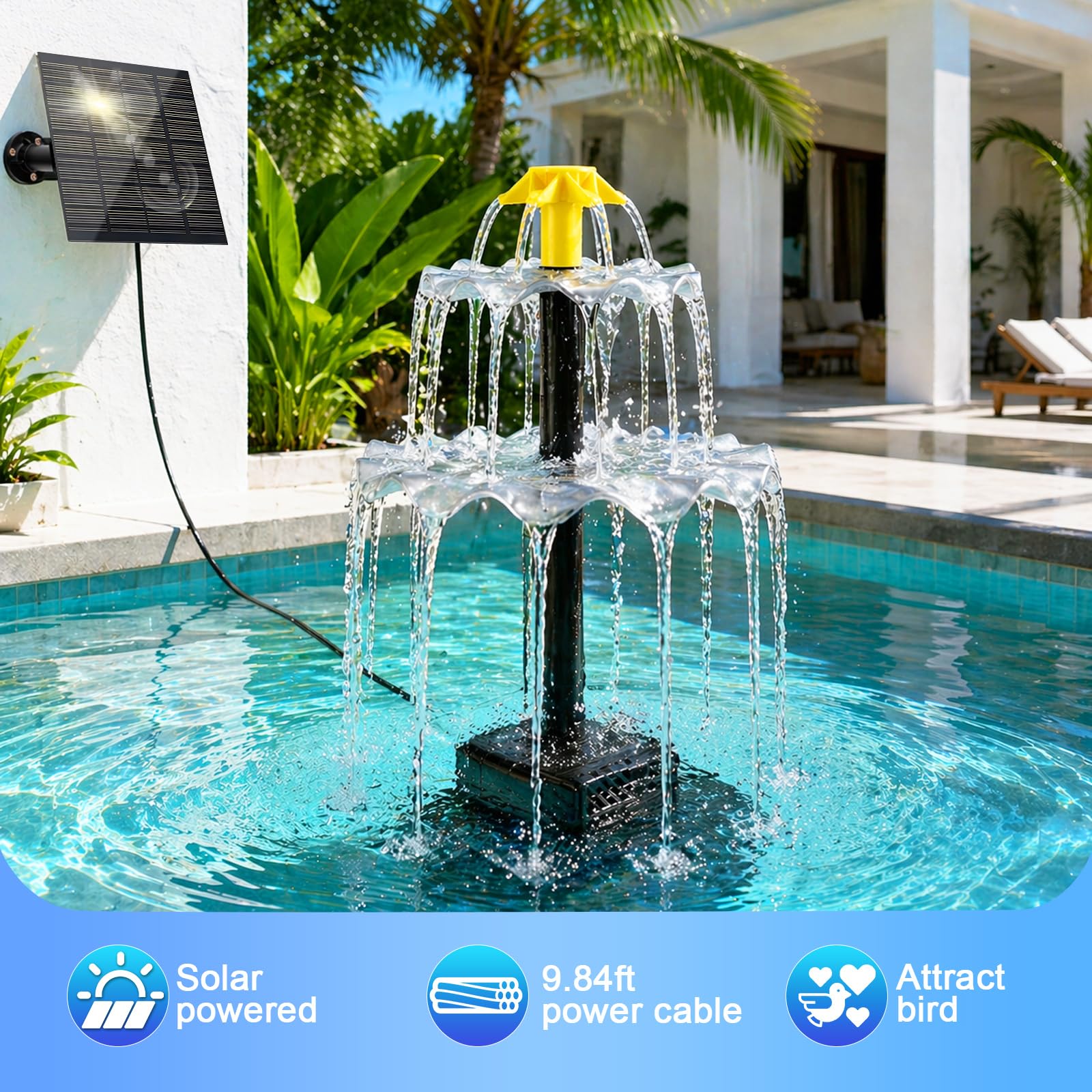 Close-up of DDcafor Solar Water Fountain cascading water