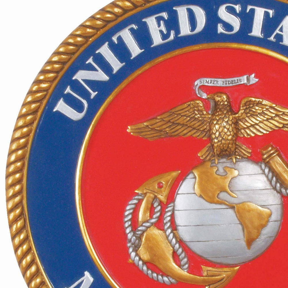 Close-up of decorative details on U.S. Marines stone