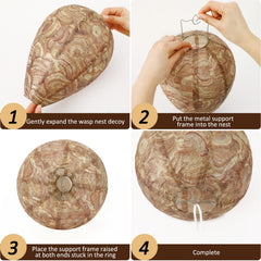 Close-up of DECYOOL wasp nest decoy with dimensions