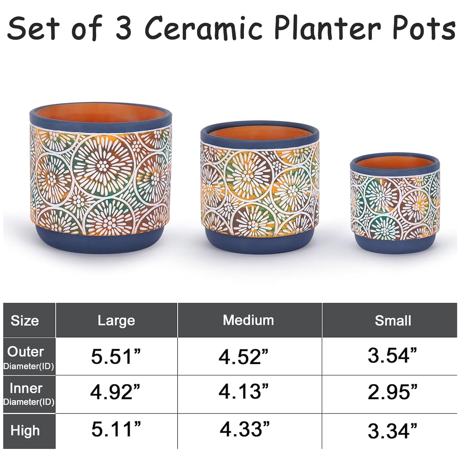 Close-up of DeeCoo ceramic pot with embossed floral pattern