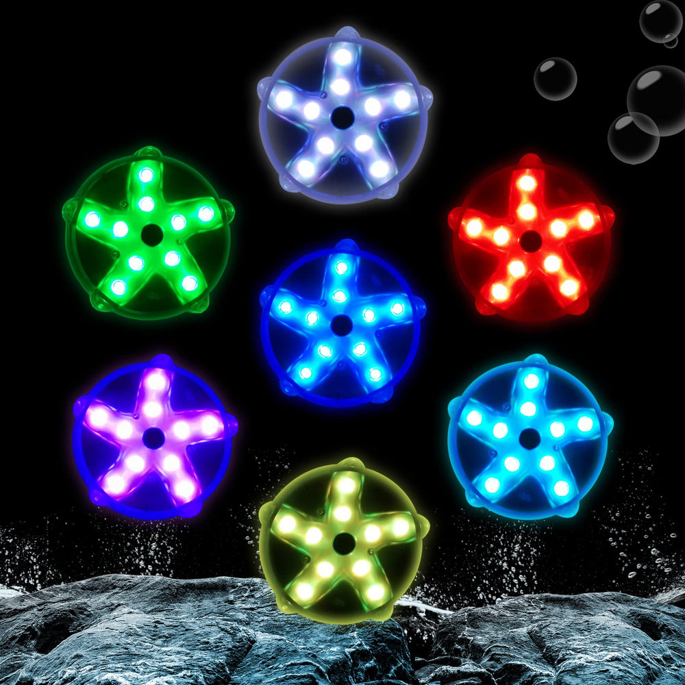 Close-up of DeeprBetter Floating Pool Lights showing color options