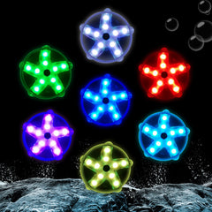 Close-up of DeeprBetter Floating Pool Lights showing color options