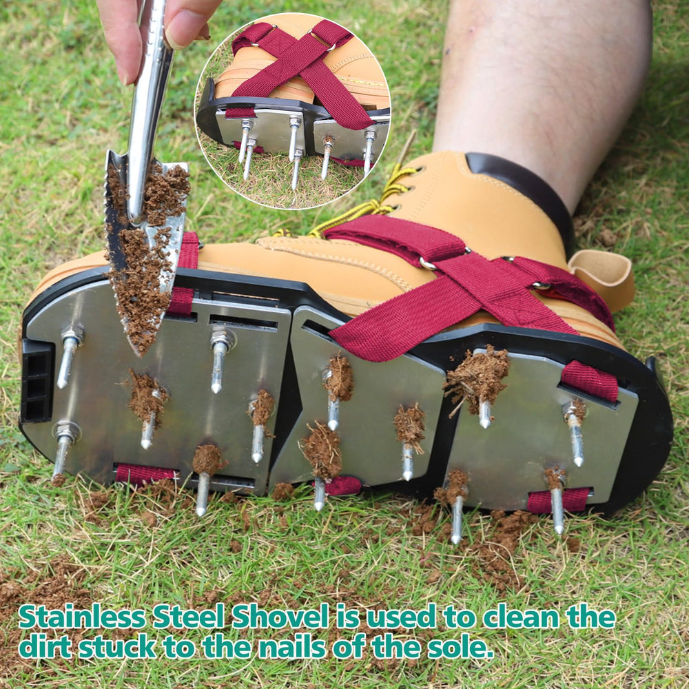 Close-up of DenForste Lawn Aerator Shoes base construction