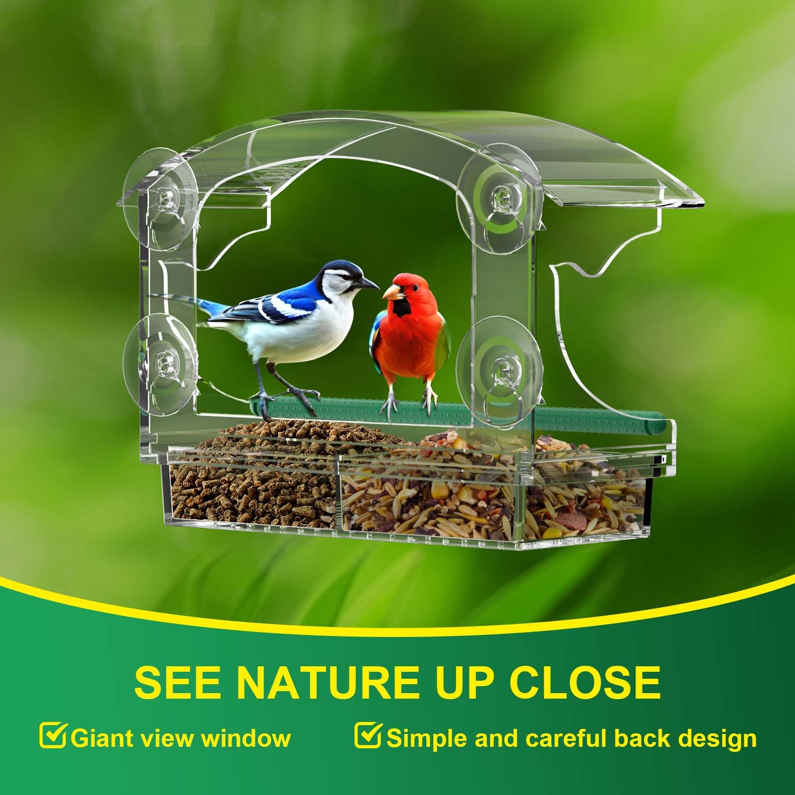 Close-up of detachable seed tray of BPYOT Bird Feeder