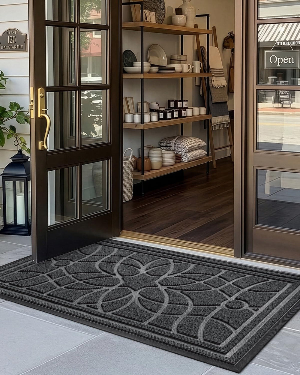 Close-up of DEXI door mat floral-patterned groove texture
