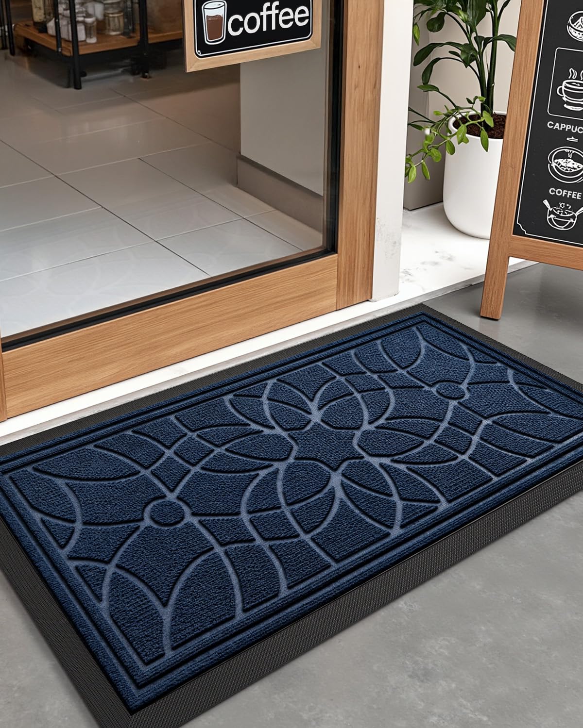 Close-up of DEXI mat's floral-patterned groove texture