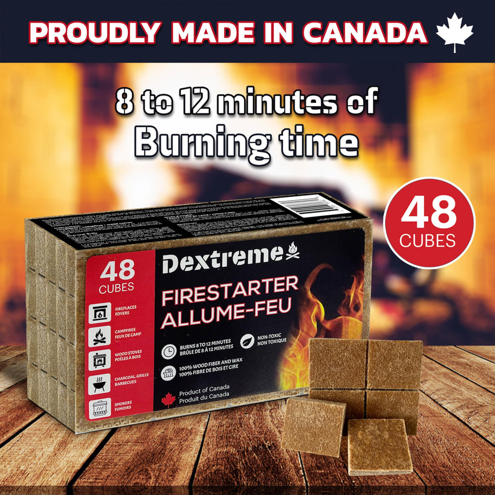 Close-up of Dextreme fire starter cube with wood and wax materials