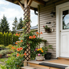 Close-up of diamond-shaped lattice pattern on garden trellis