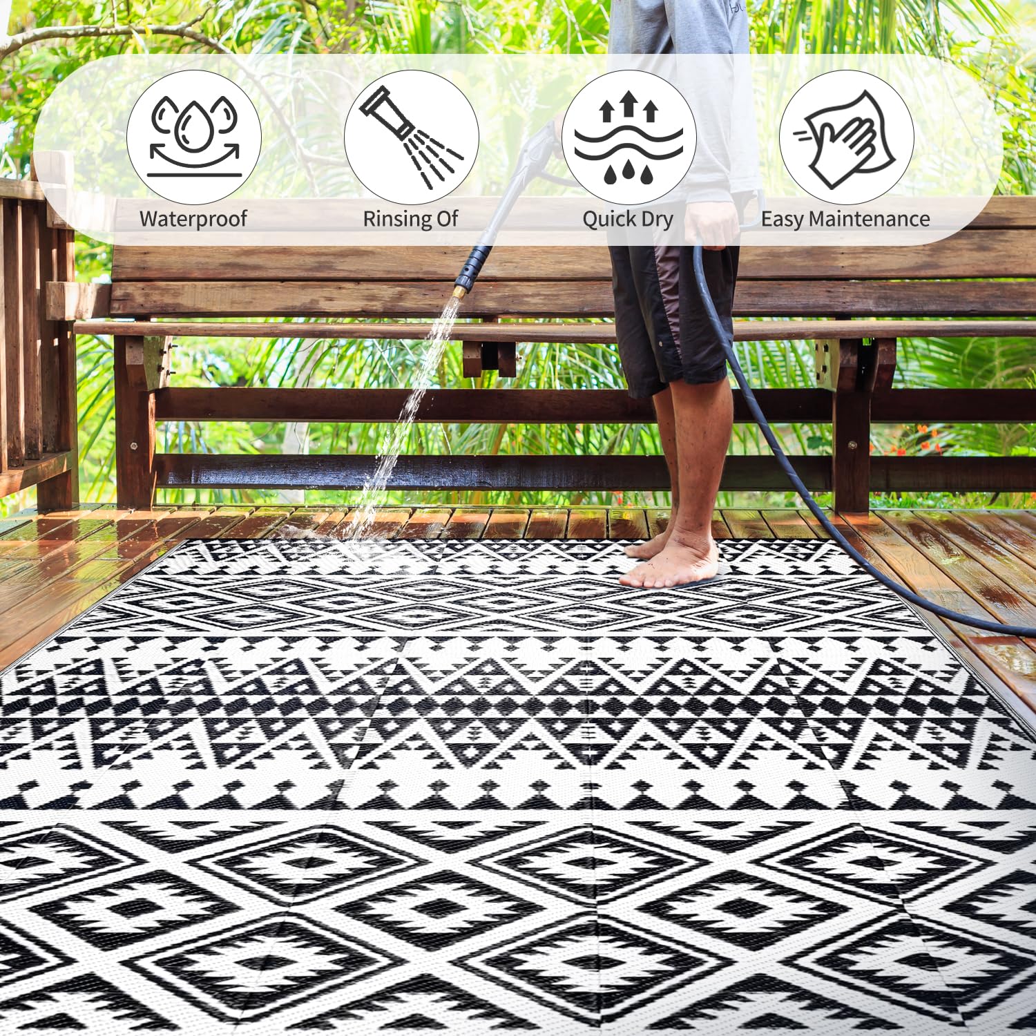 Close-up of DiiKoo outdoor rug showing texture and pattern