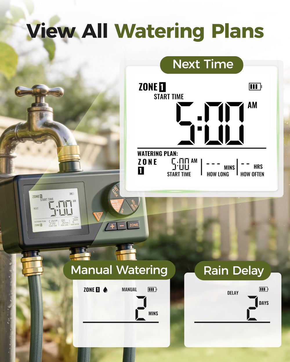 Close-up of Diivoo Brass 3 Zone Sprinkler Timer showing brass inlets