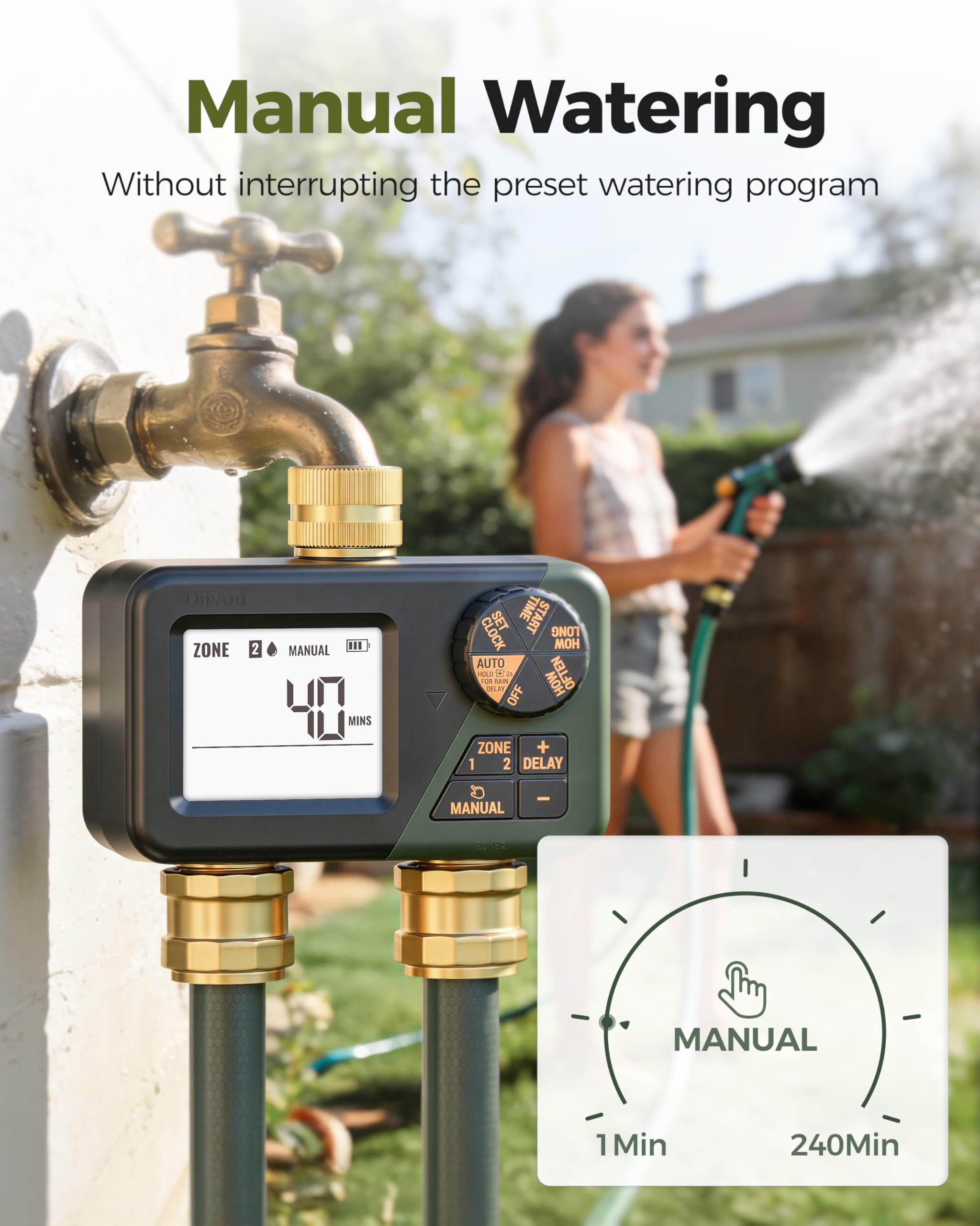 Close-up of Diivoo Brass Hose Timer brass fittings