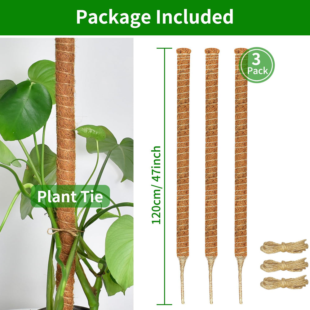 Close-up of Dimpoo 47'' Moss Pole wrapped in natural coconut coir