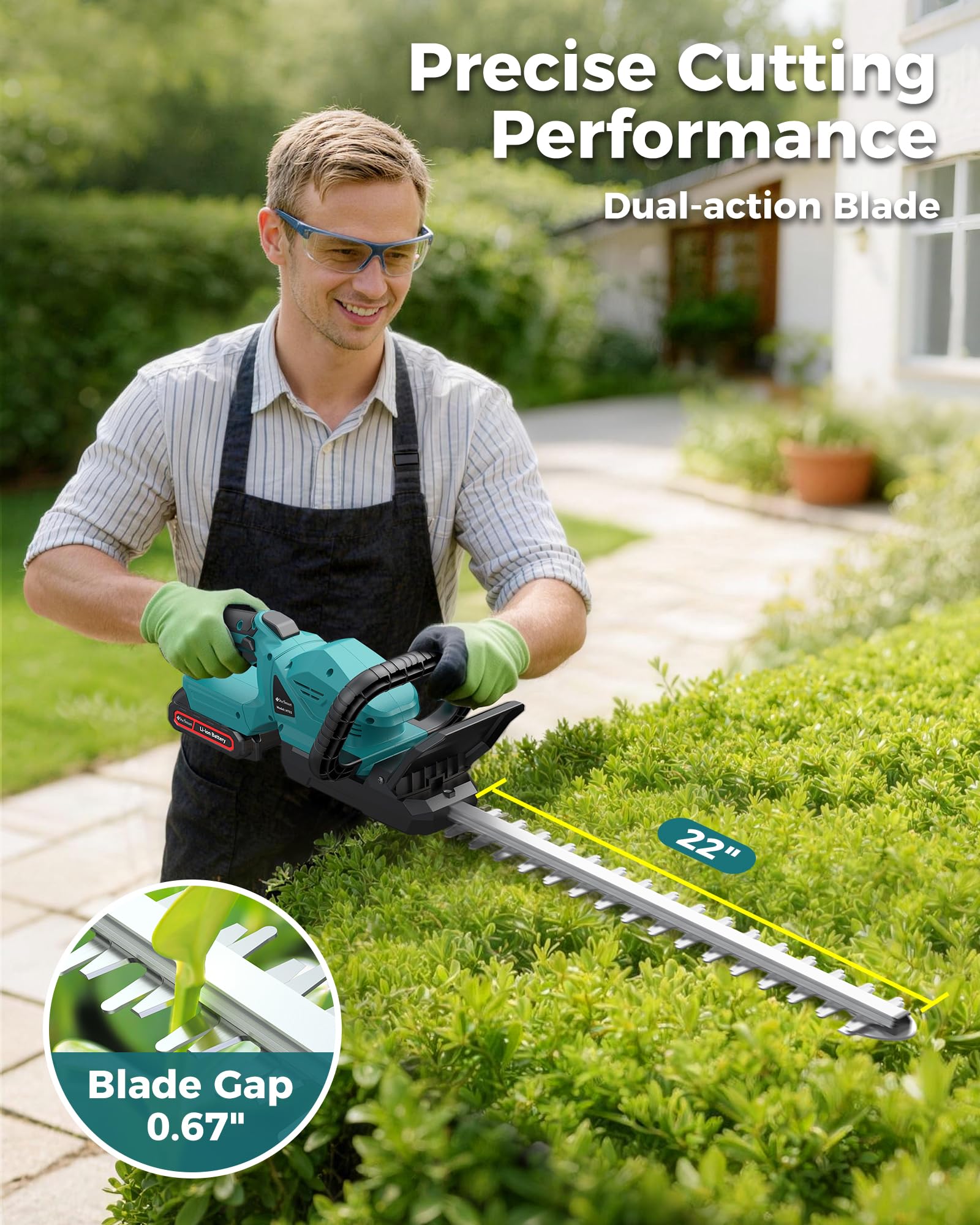 Close-up of DocSmart hedge trimmer's brushless motor and battery compartment