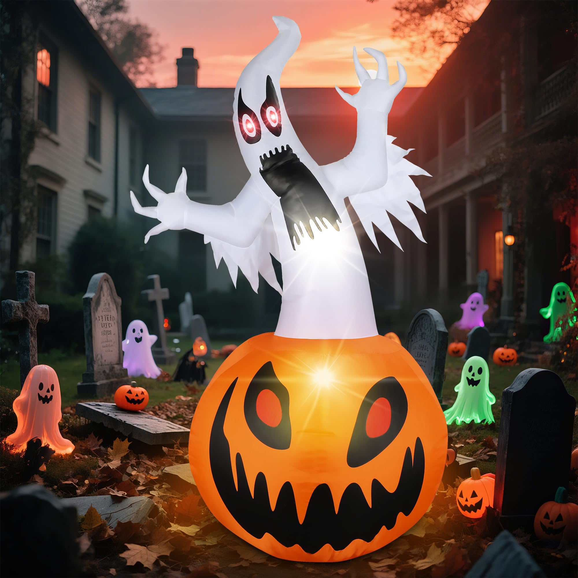 Close-up of Dofulay 5Ft Halloween Inflatable Ghost Pumpkin LED lights
