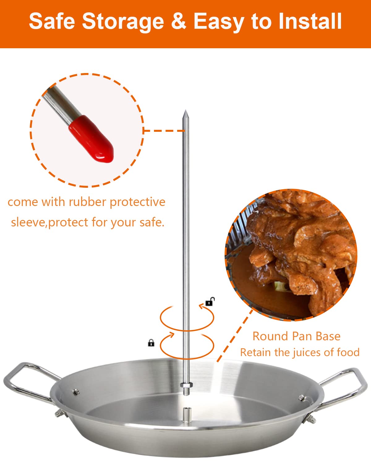 Close-up of DOLAMOTY skewer pan with stainless steel finish