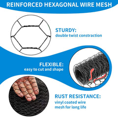 Close-up of DOLEMODUO chicken wire mesh showing 1 inch hexagonal openings