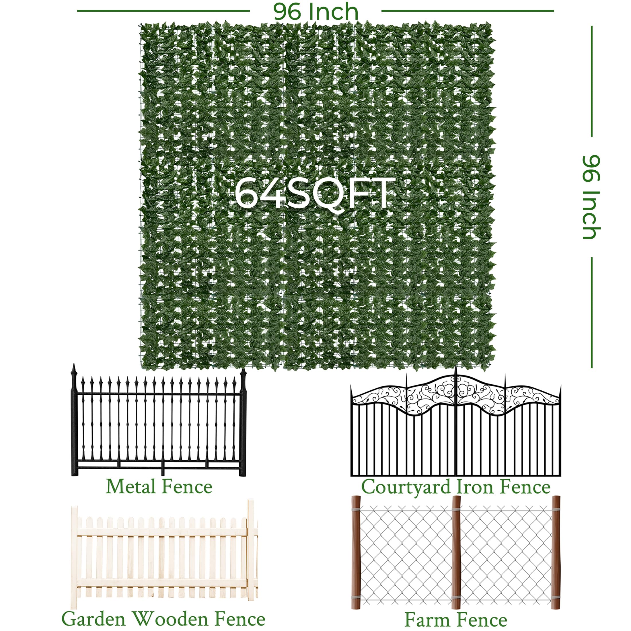 Close-up of DOPGIB artificial ivy leaves on privacy fence