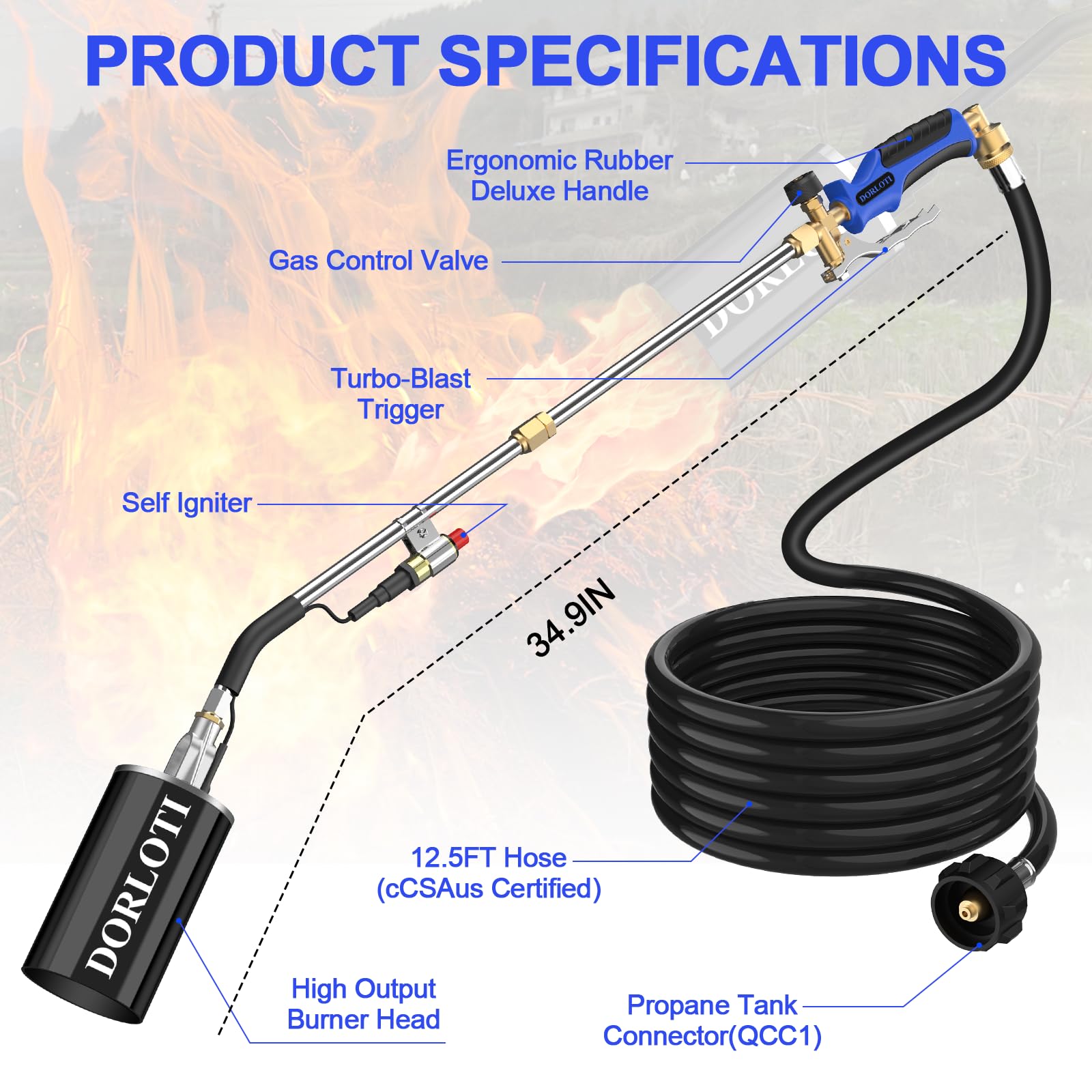 Close-up of DORLOTI propane torch ignition system