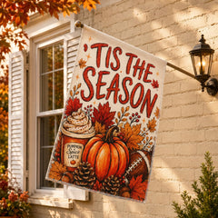 Close-up of double sided print on Fall House Flag