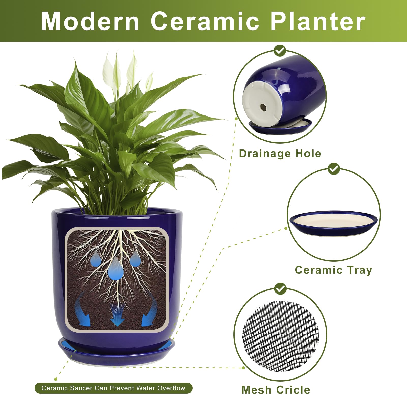 Close-up of drainage holes in SUNPOTFOR Ceramic Plant Pot