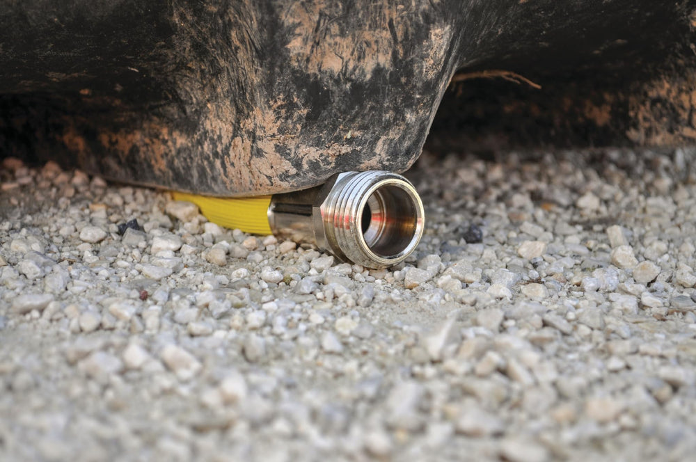 Close-up of Dramm ColorStorm hose with nickel-plated coupling