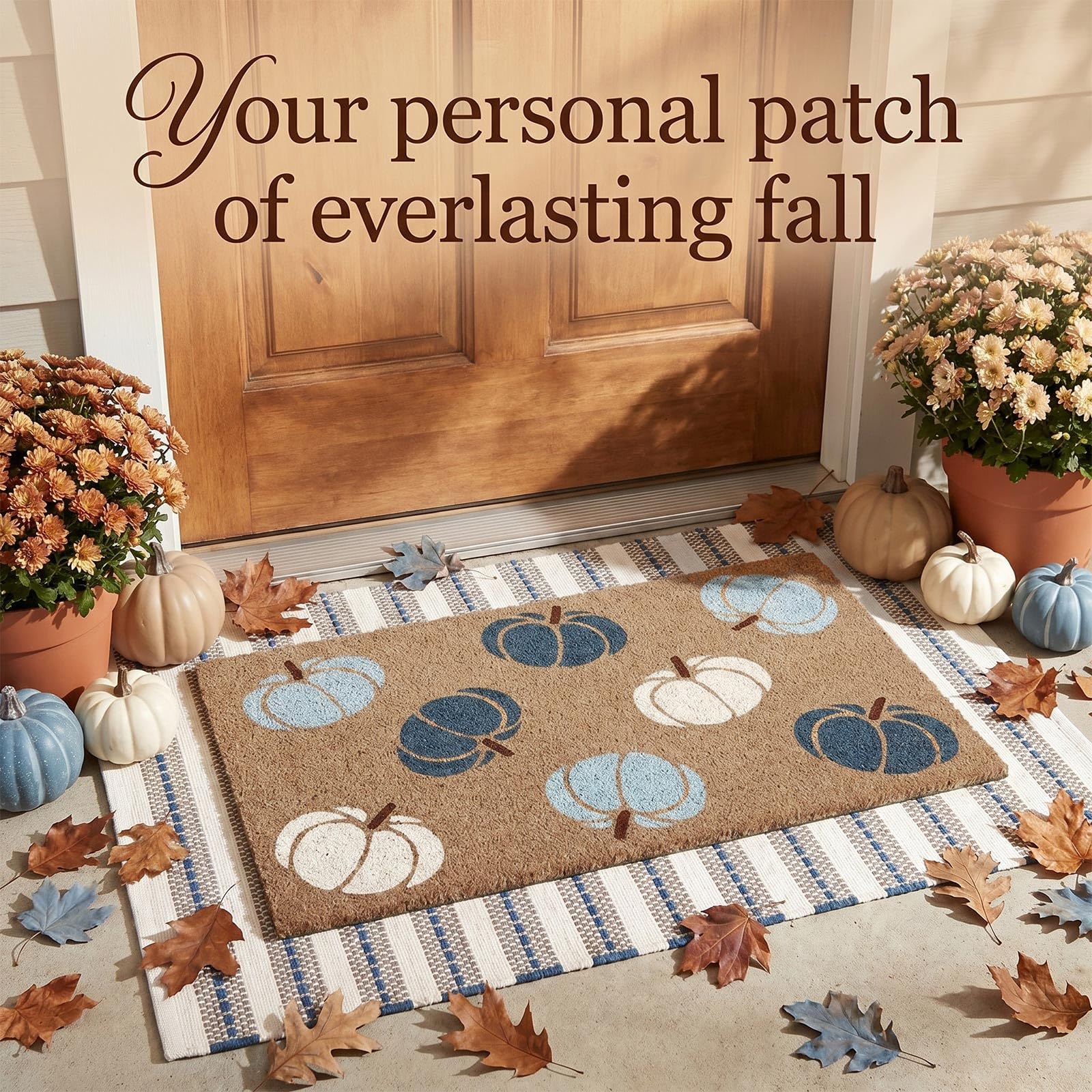 Close-up of Drydiet doormat's top layer with pumpkin design