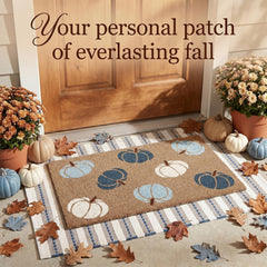Close-up of Drydiet doormat's top layer with pumpkin design