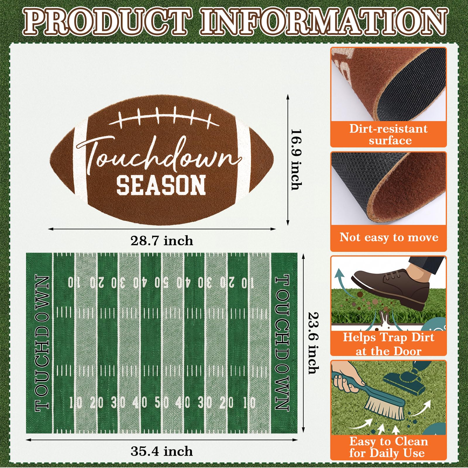 Close-up of Drydiet football-shaped mat with 'Touchdown Season' text