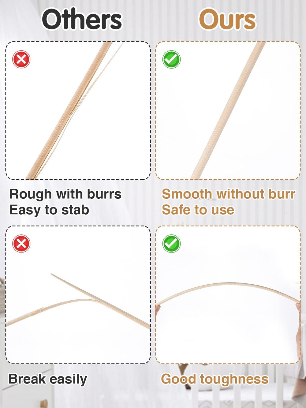 Close-up of DTmasao bamboo skewers showing thickness