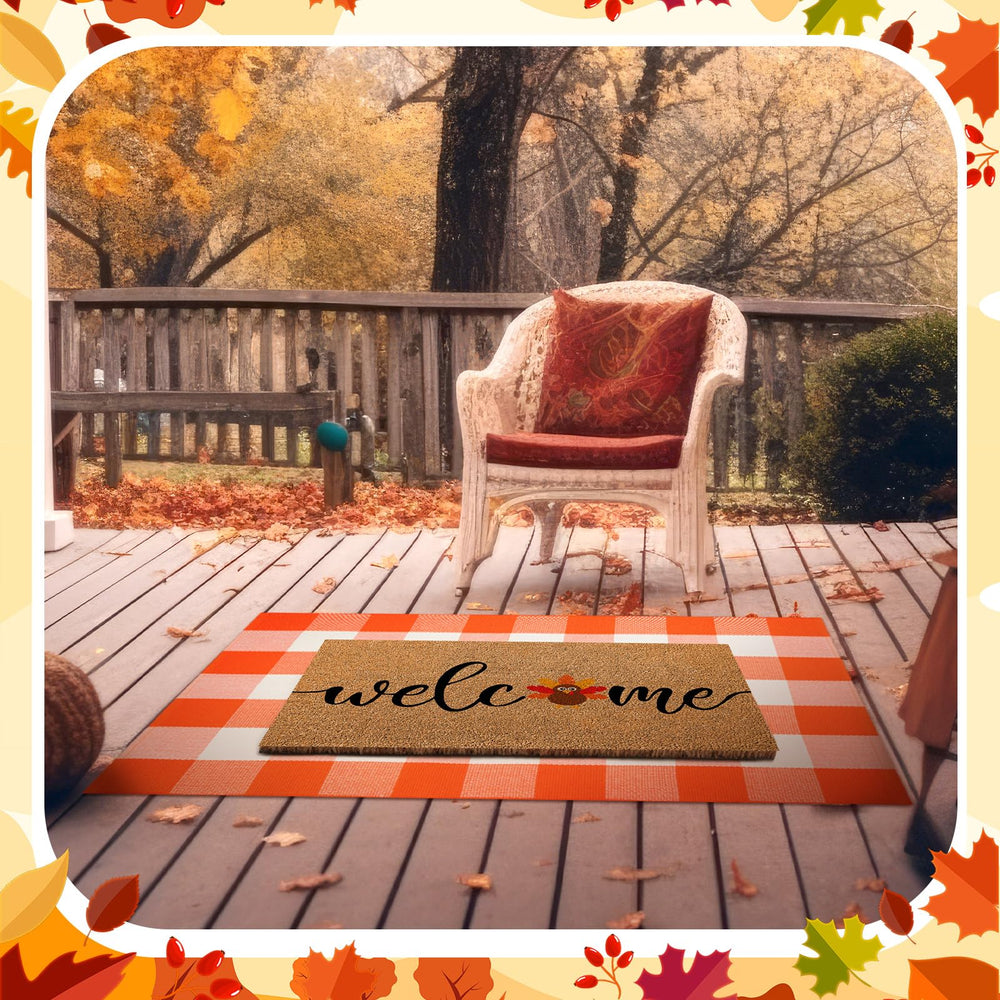 Close-up of Duraaamo coir doormat with turkey pattern