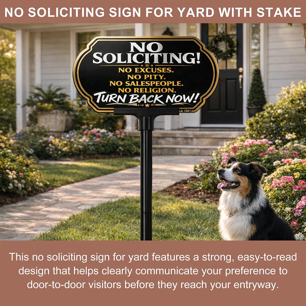 Close-up of DXSIGN no soliciting sign showing aluminum material