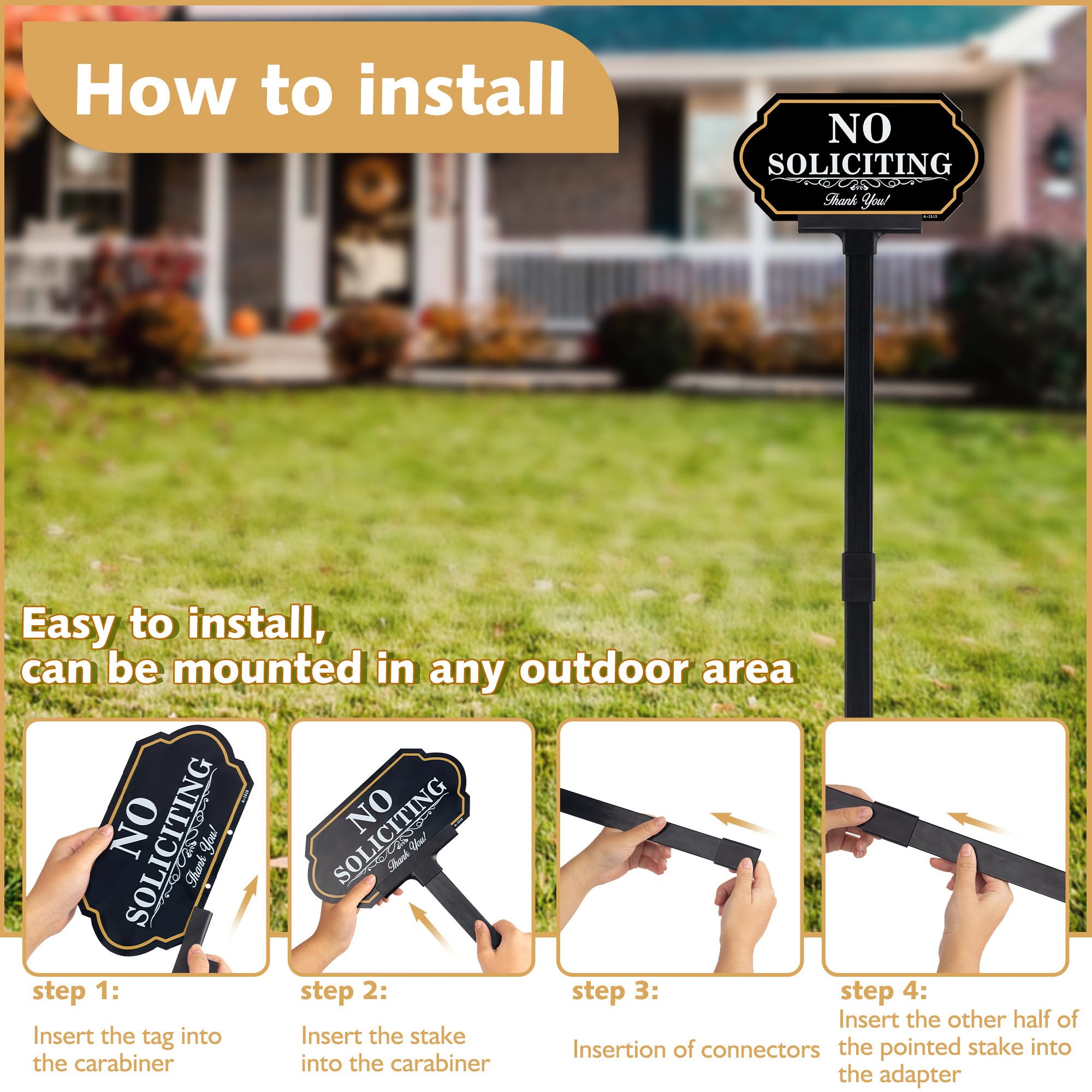 Close-up of DXSIGN No Soliciting Yard Sign's decorative border