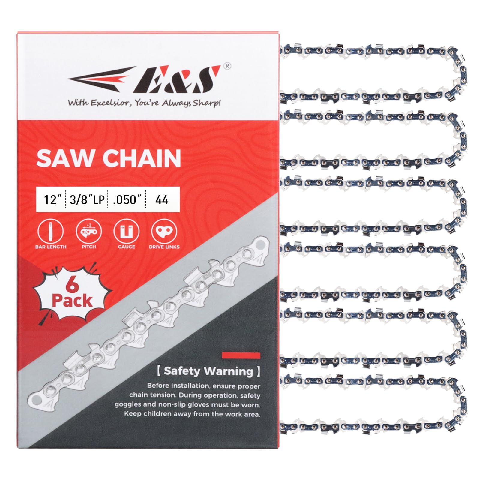 Close-up of E & S chainsaw chain teeth