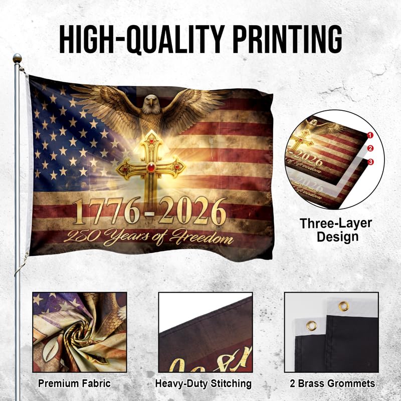Close-up of eagle design on Mythcloud 250th Anniversary USA Flag