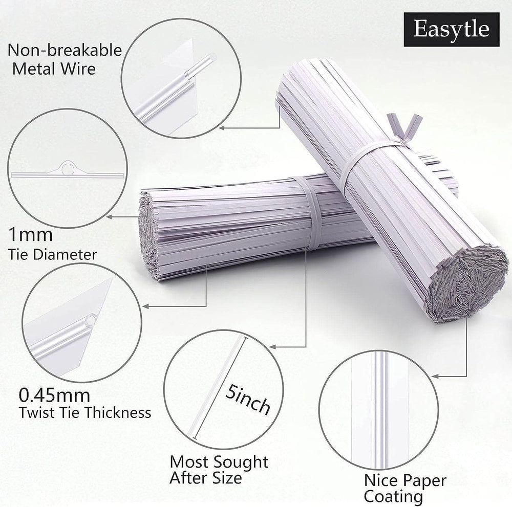 Close-up of Easytle white twist ties with metal wire core