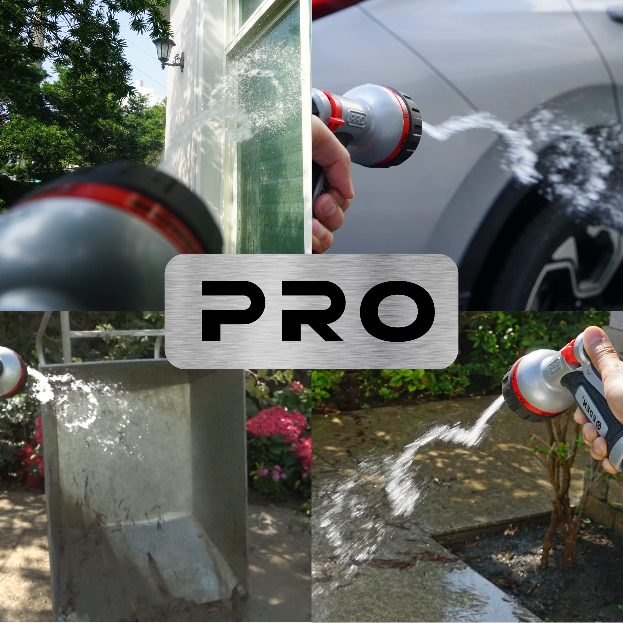 Close-up of Eden PRO Hose Nozzle spray patterns