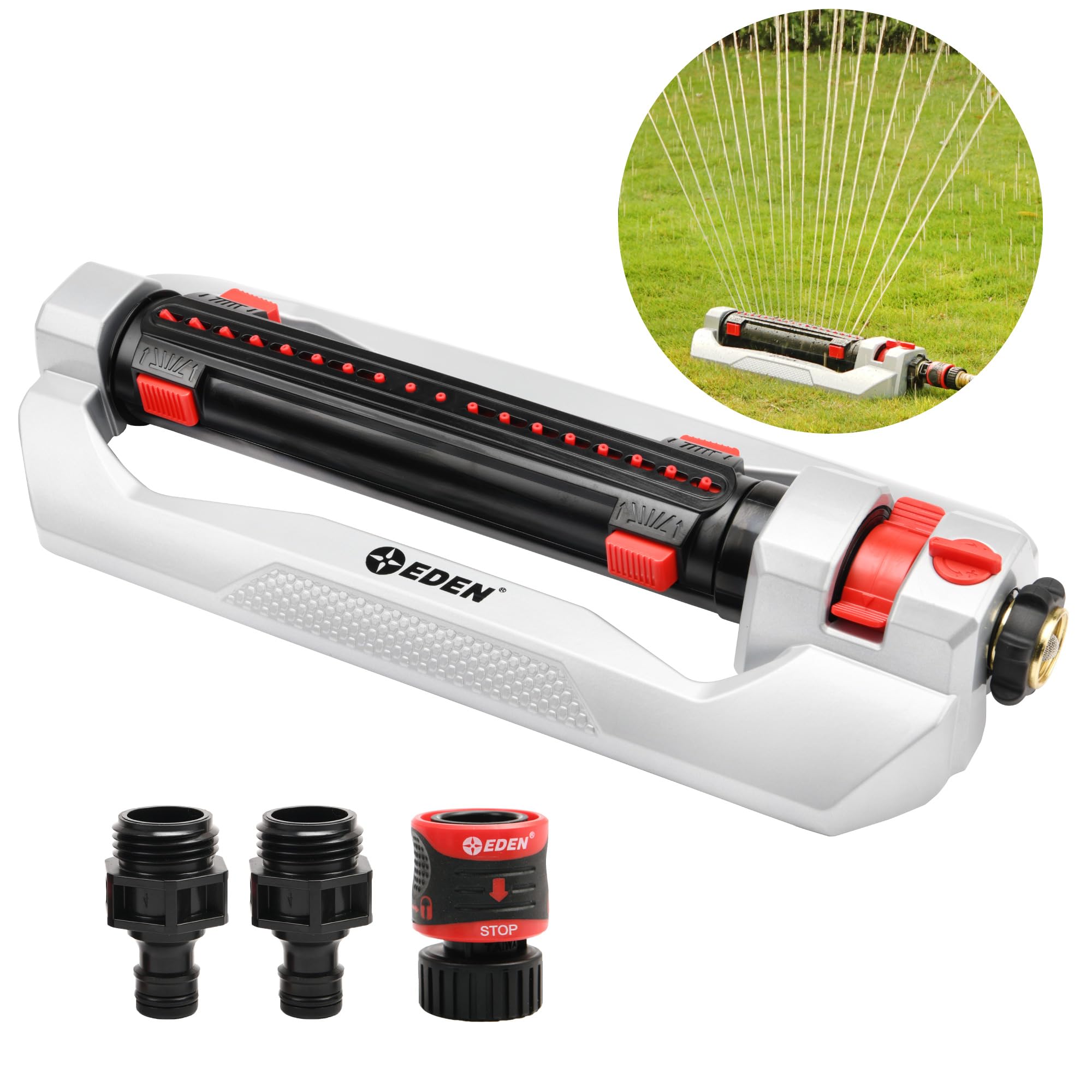 Close-up of Eden Turbo Oscillating Sprinkler metal base