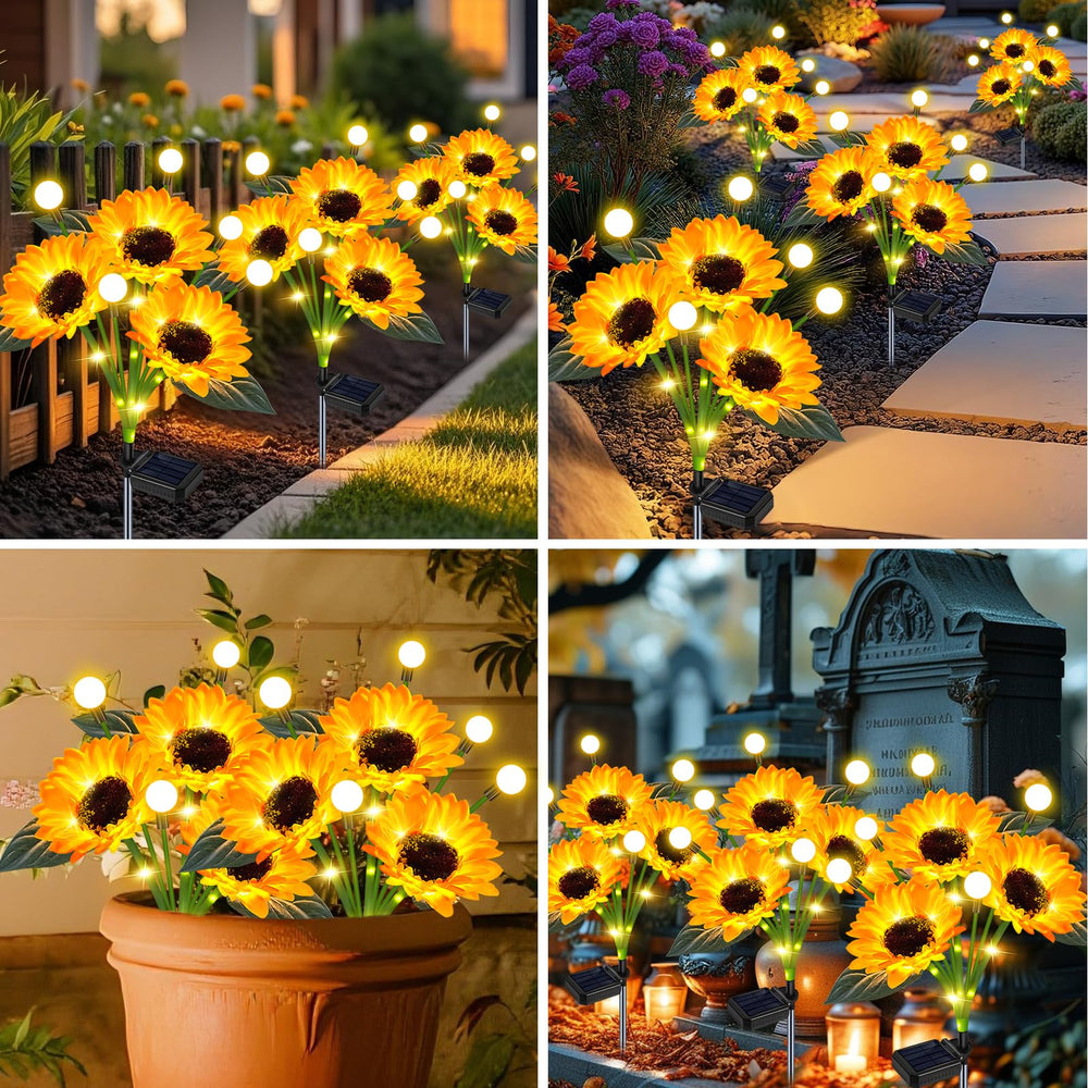 Close-up of EDOF Solar Sunflower showing detailed petals and firefly lights