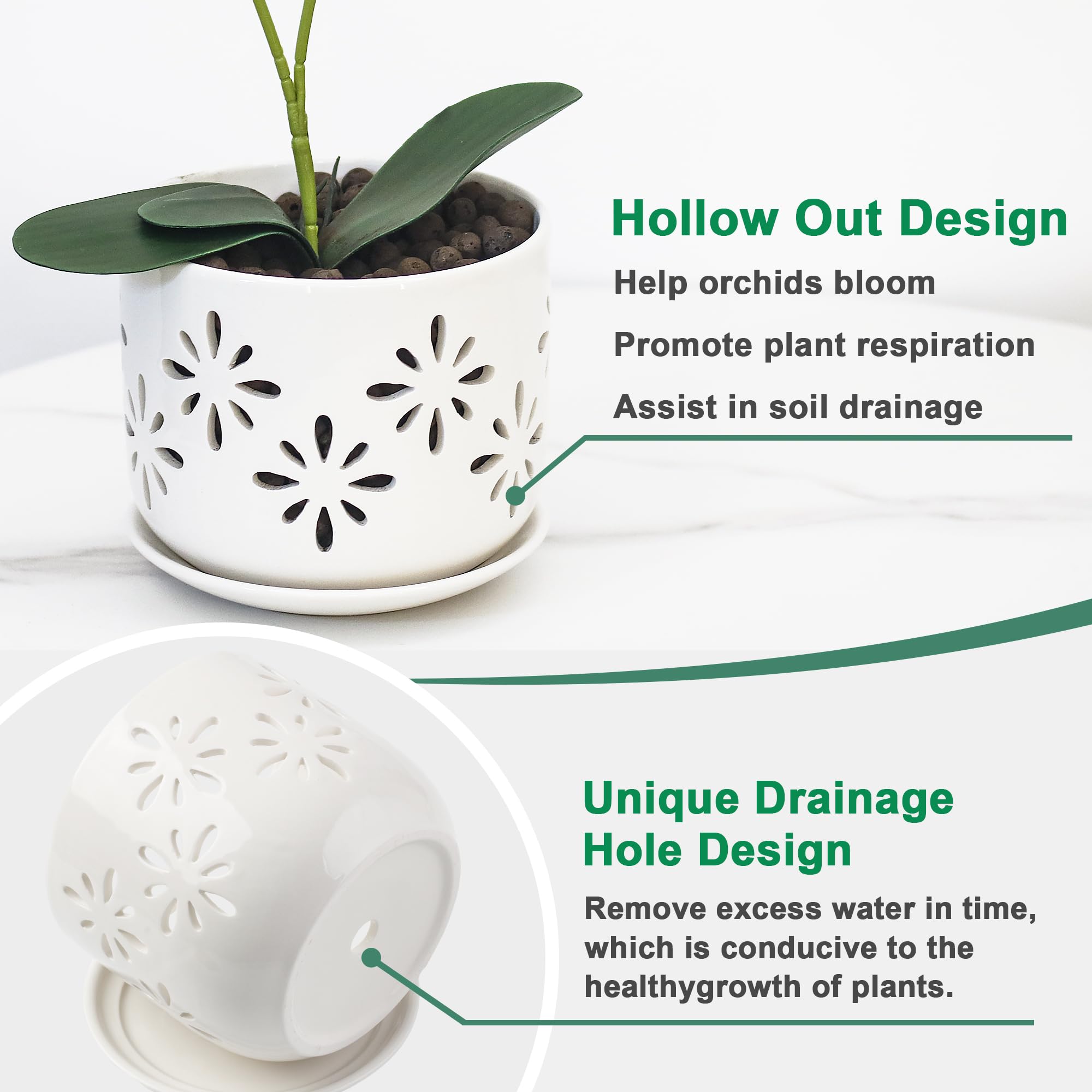 Close-up of EFISPSS ceramic orchid pot details