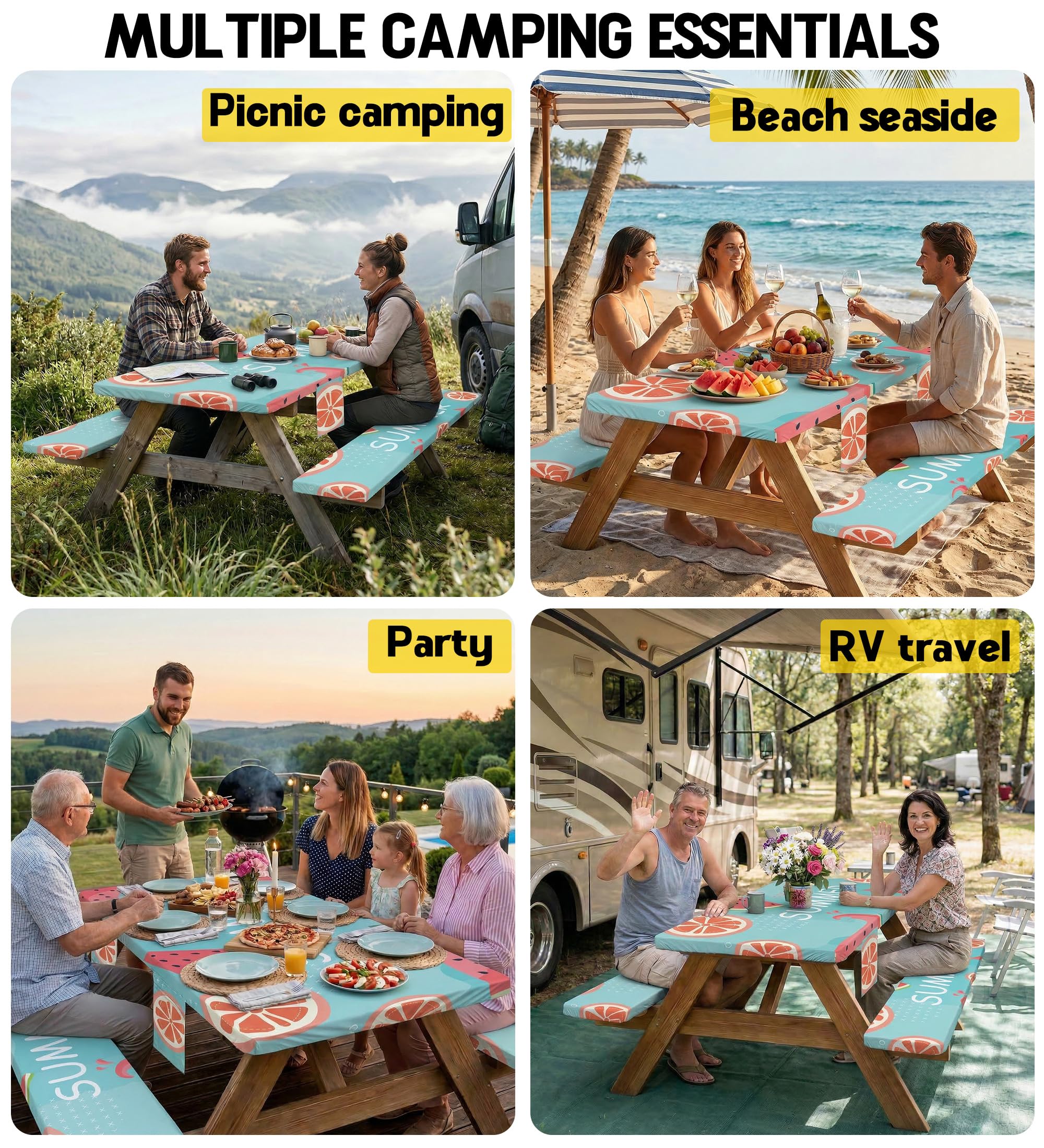 Close-up of elasticized edges on Wrakus picnic table cover