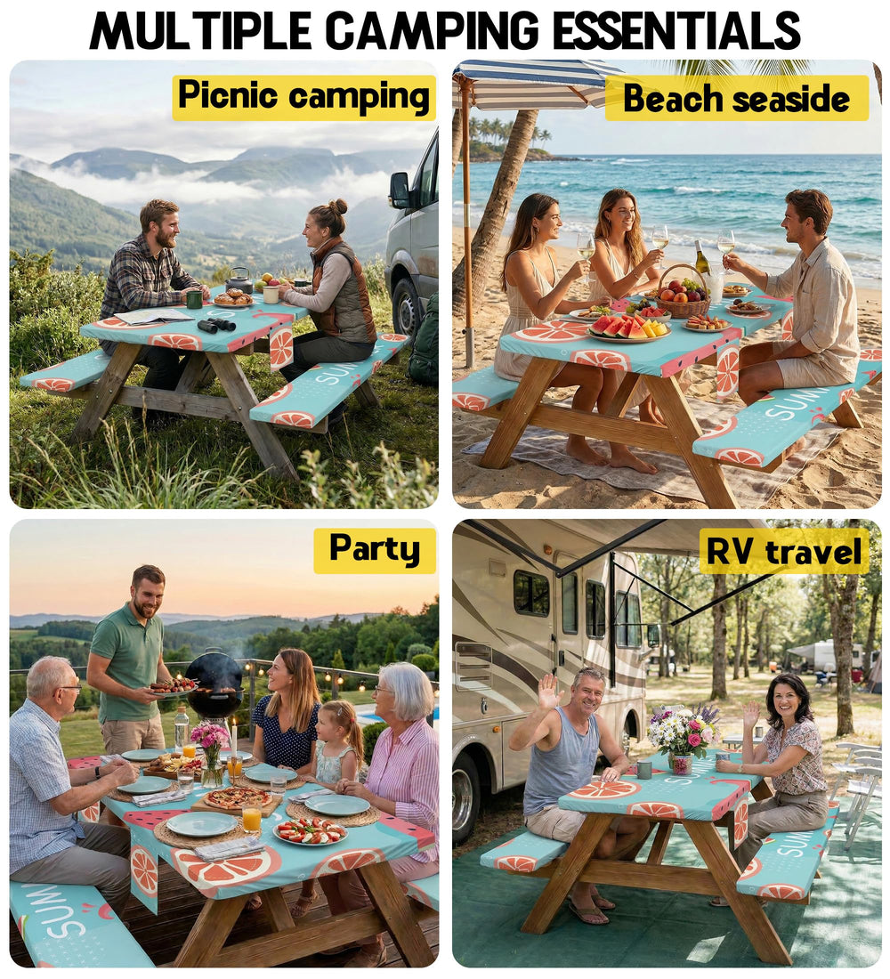 Close-up of elasticized edges on Wrakus picnic table cover