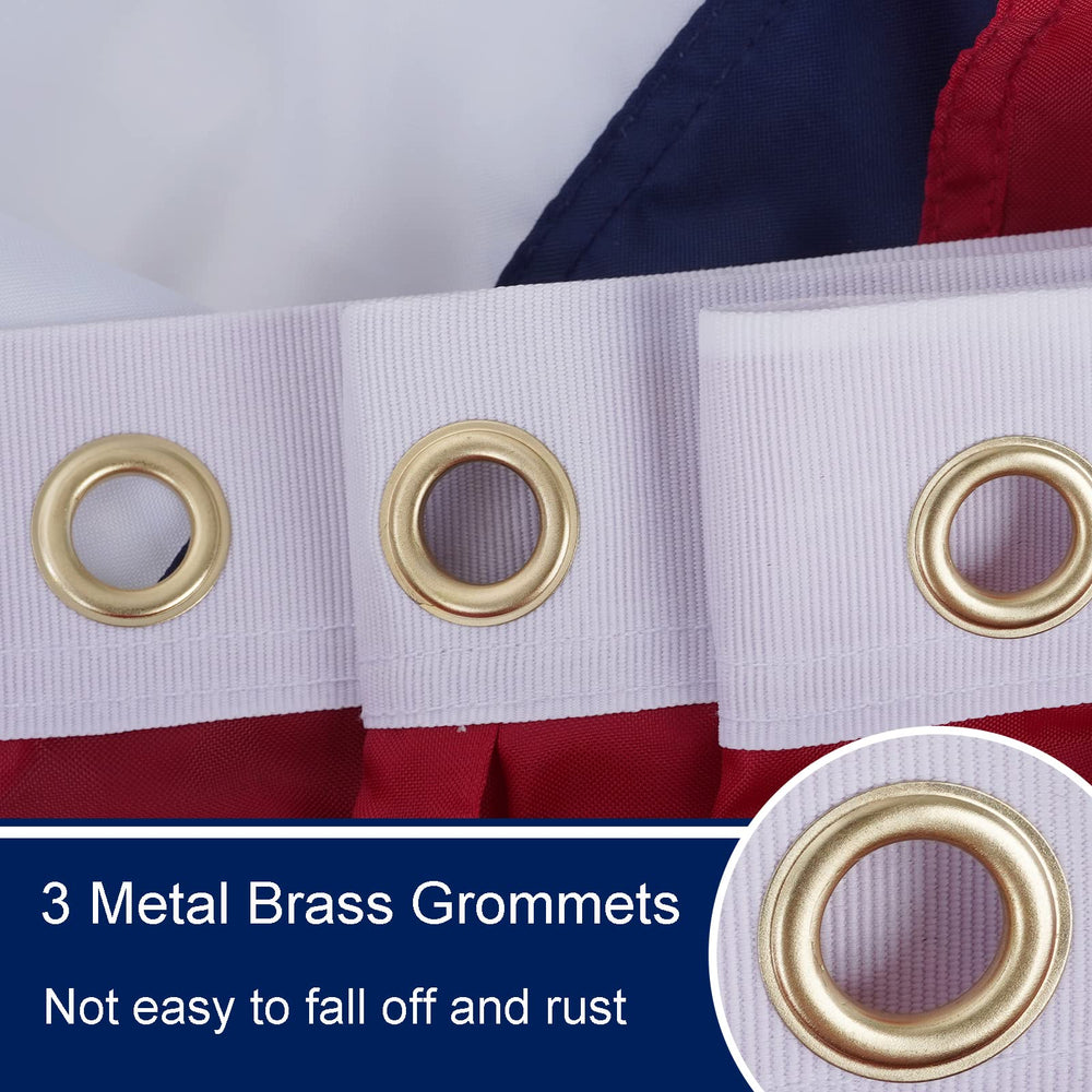 Close-up of embroidered details on the USA Flag bunting